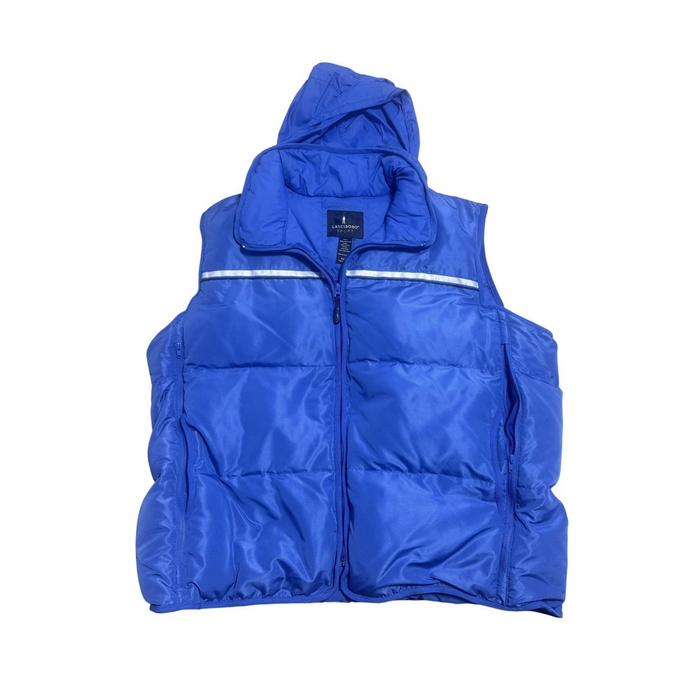 Lanesboro Sport Vest‎ Mens 2XL Blue Down Puffer Hooded Reflective Zip Pockets